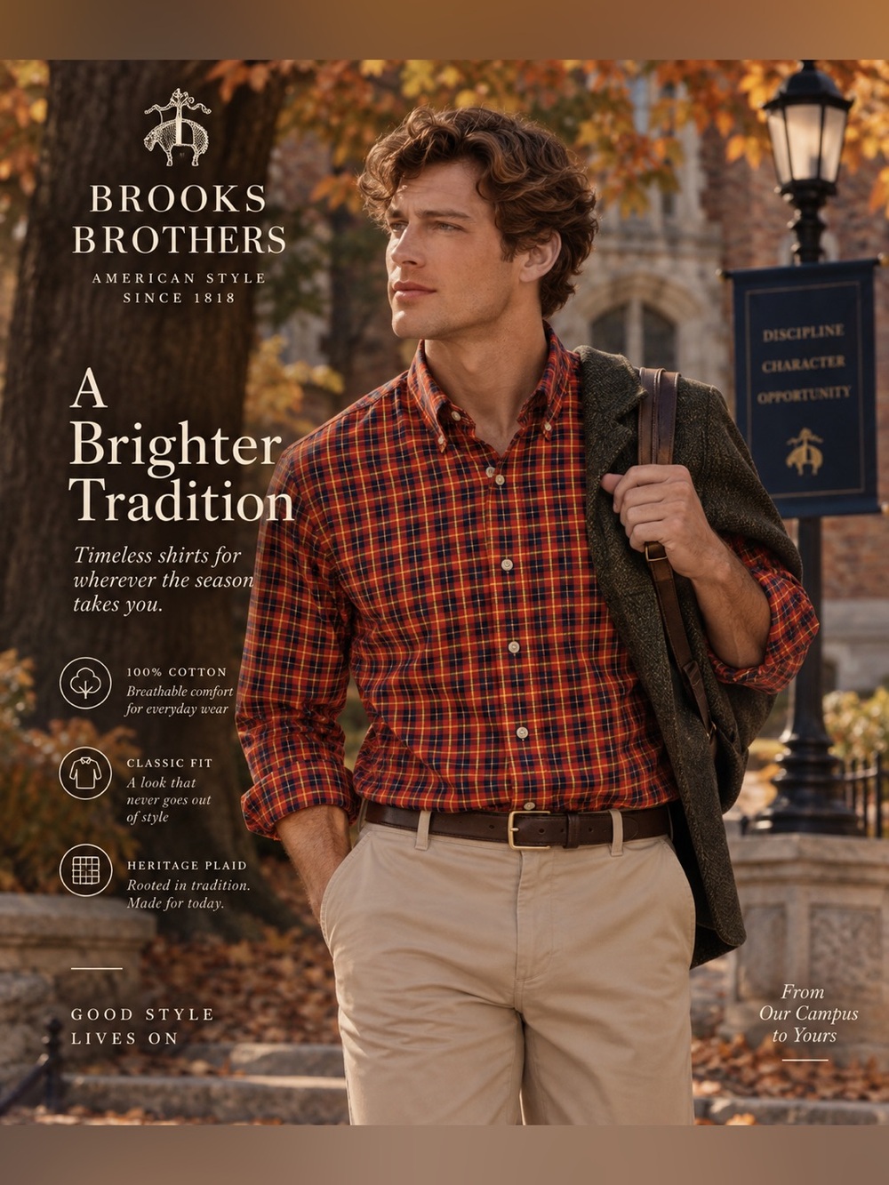 Brooks Brothers Men's Orange Plaid Button-Down Shirt